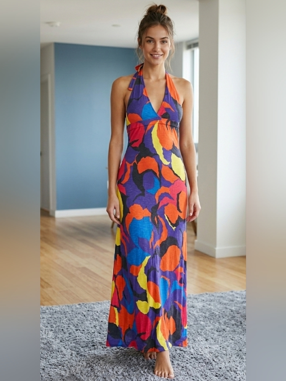 A/X Armani Exchange Multicolor Halter Top Jersey Maxi Beach Dress, Sz M